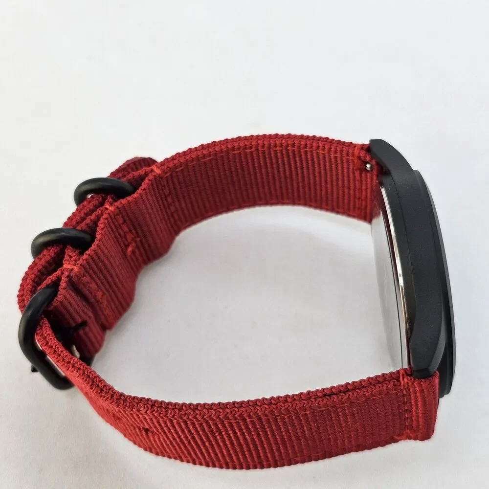 Men's Field Military Watch 42MM Black Case Black Dial Red‎ Canvas Band Straps